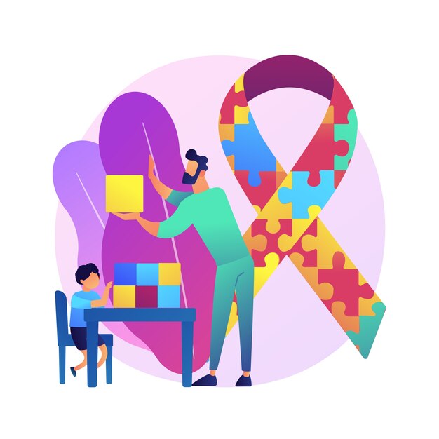 Ilustración del concepto abstracto del tratamiento del autismo. Terapia de autismo, análisis de comportamiento aplicado, desarrollo infantil, asesoramiento sobre trastornos, tratamiento de discapacidad cognitiva.