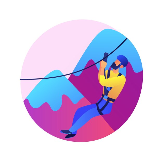 Ilustración de concepto abstracto de turismo extremo. Deportes extremos, turismo de choque, evento de adrenalina, lugar peligroso, esquí y snowboard, buscadores de emociones, escalar montañas