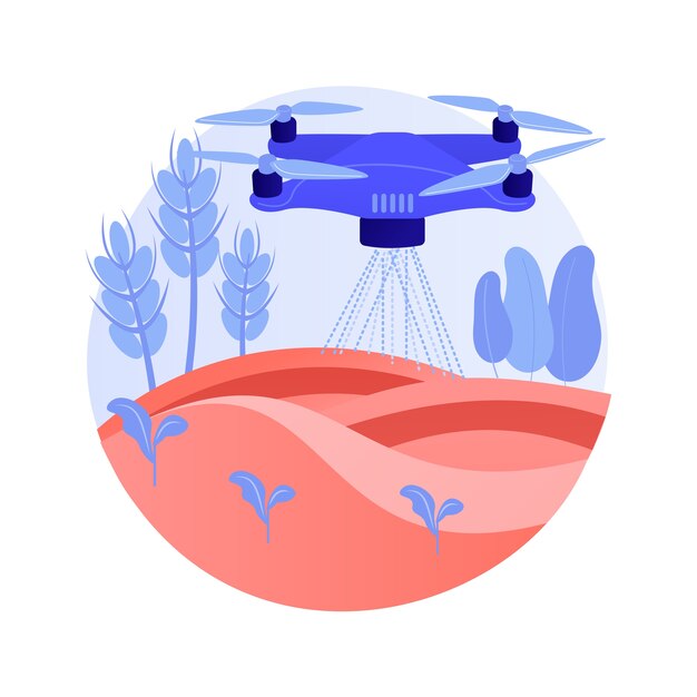Ilustración de concepto abstracto de uso de drones de agricultura