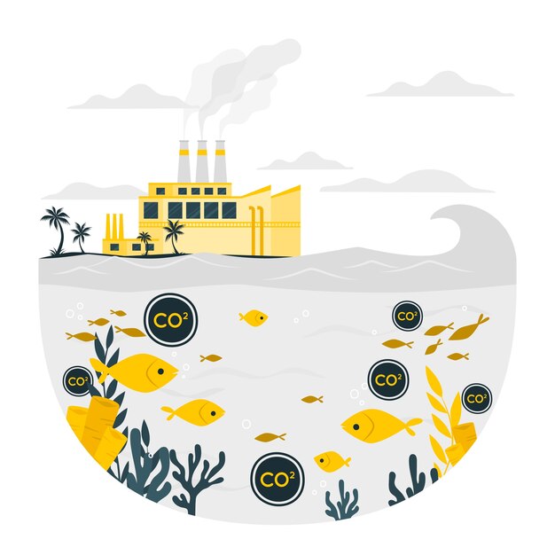 Ilustración del concepto de acidificación del océano