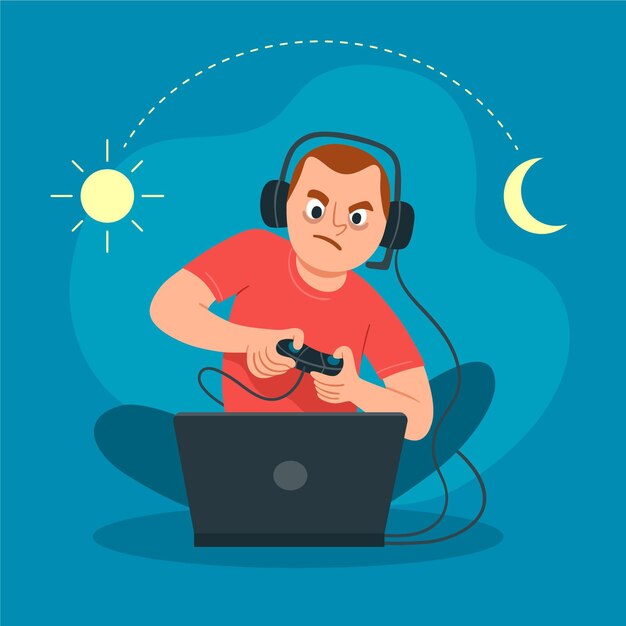 Ilustración del concepto de adicción a los juegos en línea