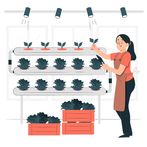 Ilustración del concepto de agricultor hidropónico