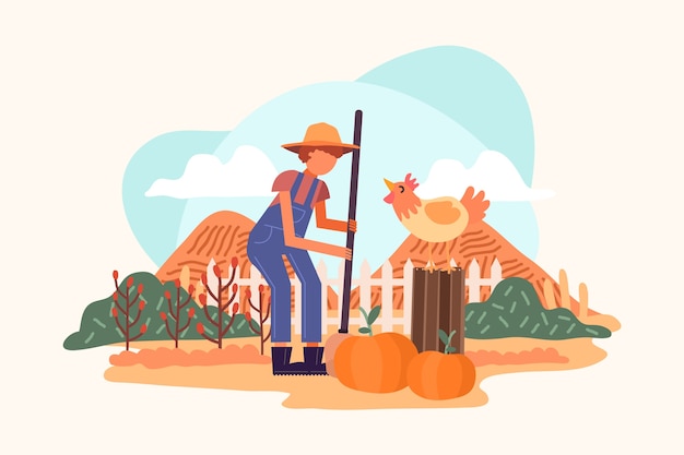 Ilustración de concepto de agricultura ecológica hombre