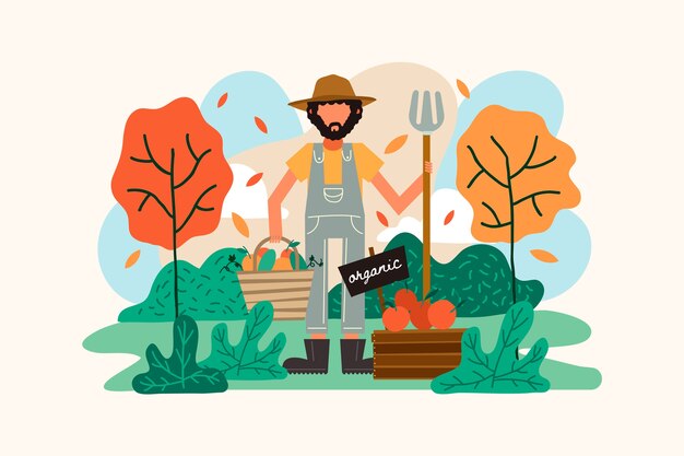 Ilustración del concepto de agricultura ecológica del hombre