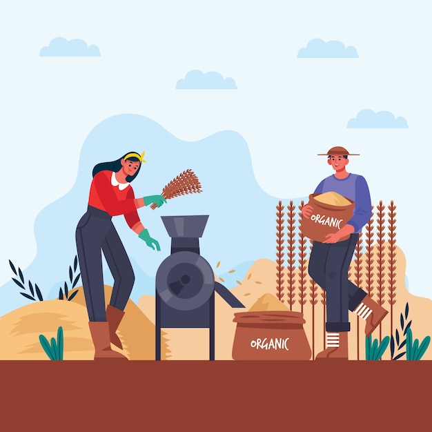 Vector gratuito ilustración de concepto de agricultura orgánica de hombre y mujer