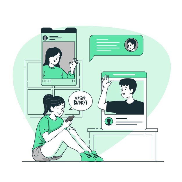 Ilustración de concepto de amigos en línea