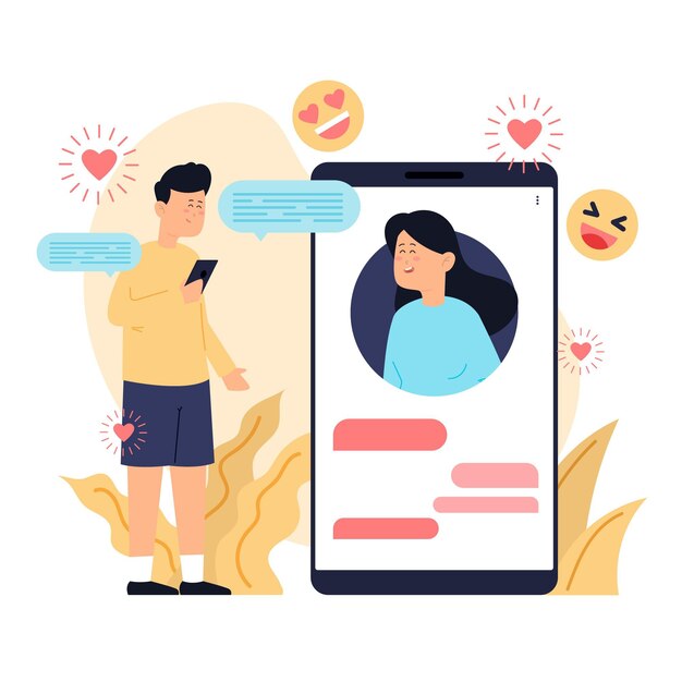 Ilustración de concepto de aplicación de citas con hombre y mujer
