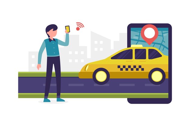 Ilustración del concepto de aplicación de taxi