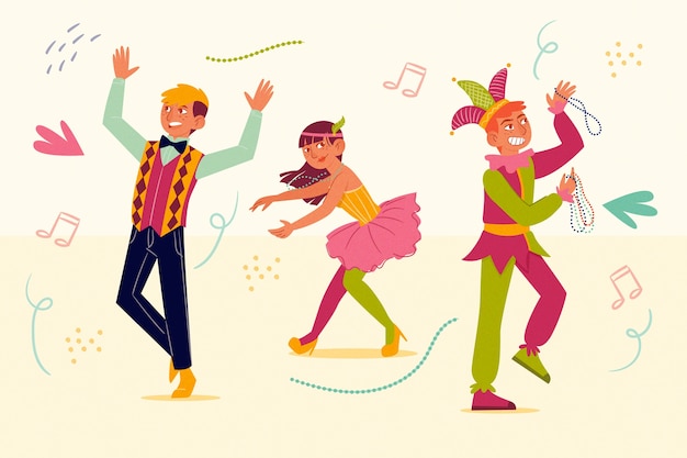 Ilustración con el concepto de bailarines de carnaval