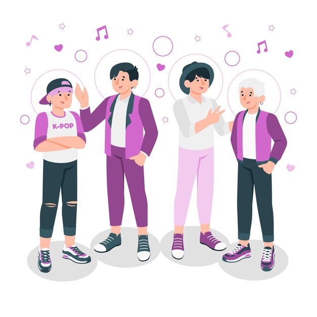 Ilustración del concepto de banda de K-pop