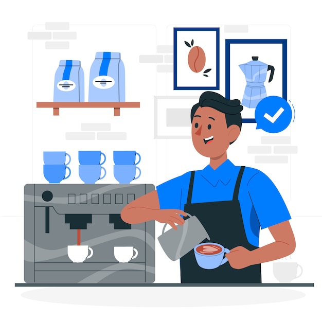 Vector gratuito ilustración del concepto de barista de una cafetería