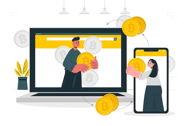 Vector gratuito ilustración del concepto de bitcoin p2p