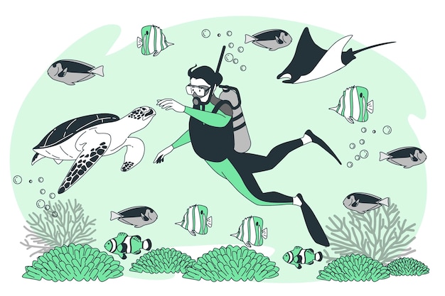 Ilustración del concepto de buceo con animales