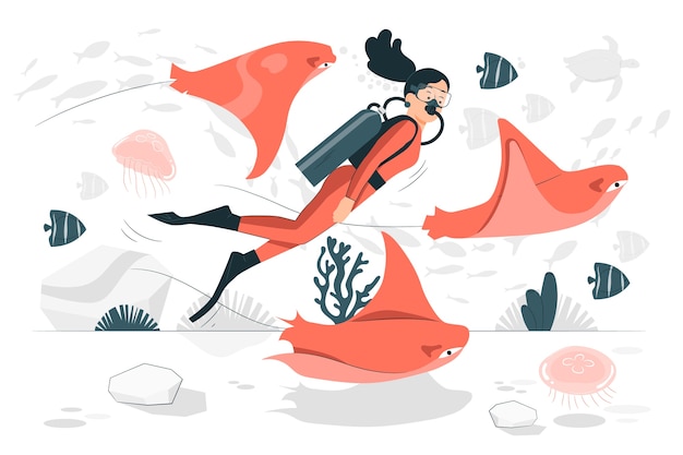 Vector gratuito ilustración del concepto de buceo con animales