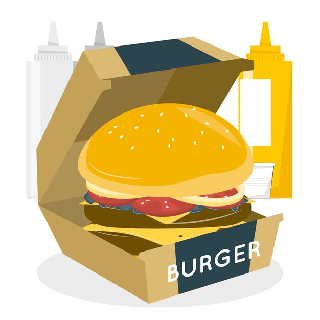 Ilustración del concepto de la caja de hamburguesas