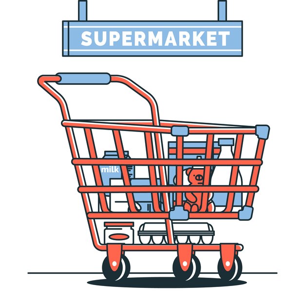 Ilustración del concepto de carrito de compras del supermercado