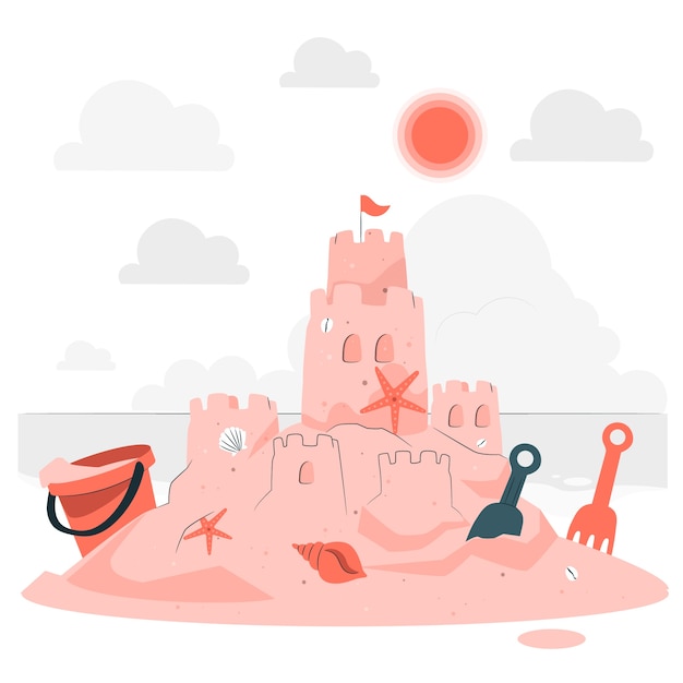 Ilustración de concepto de castillo de arena de playa