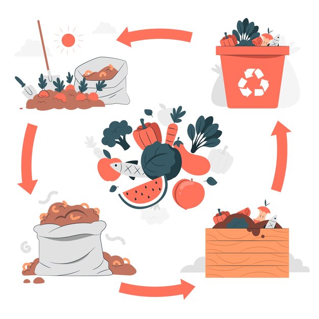 Ilustración del concepto de ciclo de compost
