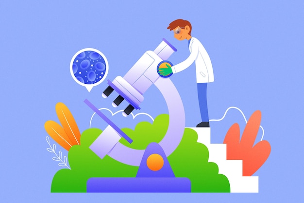 Vector gratuito ilustración del concepto de ciencia con microscopio