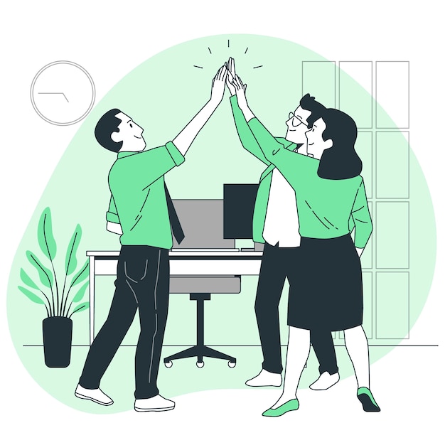 Ilustración de concepto de cinco altos de trabajo en equipo
