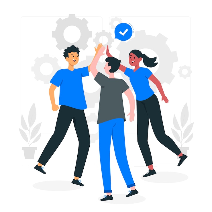 Vector gratuito ilustración de concepto de cinco altos de trabajo en equipo