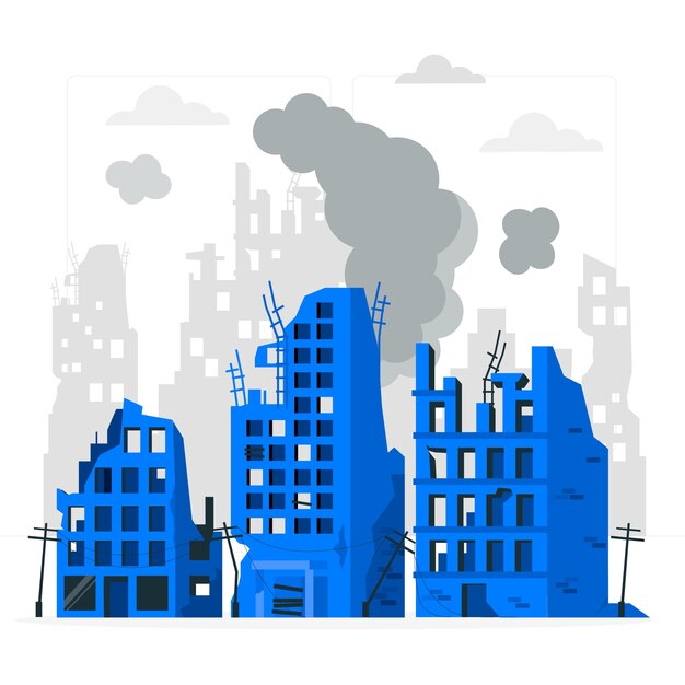 Ilustración del concepto de ciudad destruida