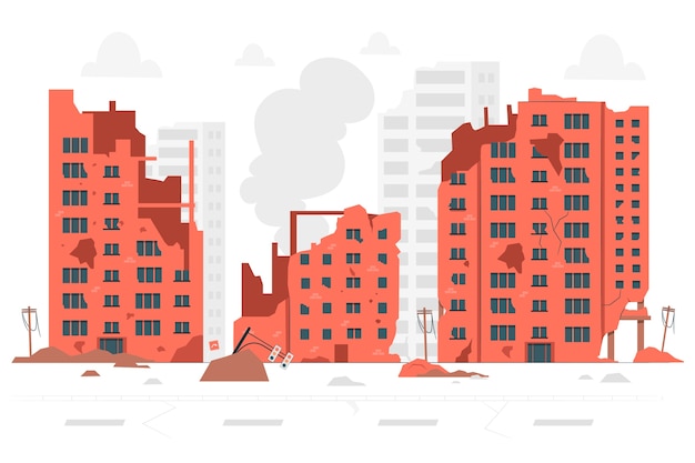 Vector gratuito ilustración del concepto de ciudad destruida