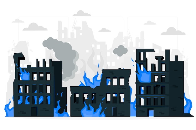 Ilustración del concepto de ciudad en llamas