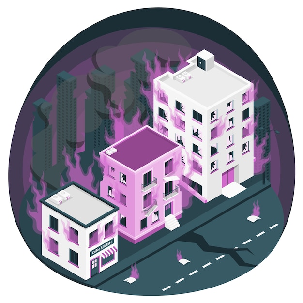 Ilustración del concepto de ciudad en llamas