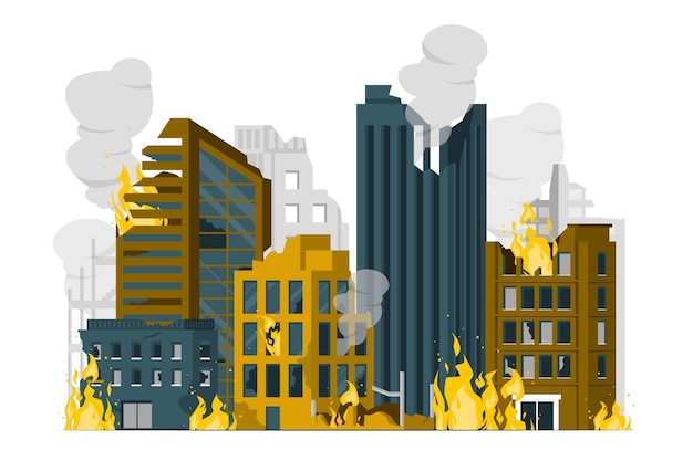 Ilustración del concepto de ciudad en llamas