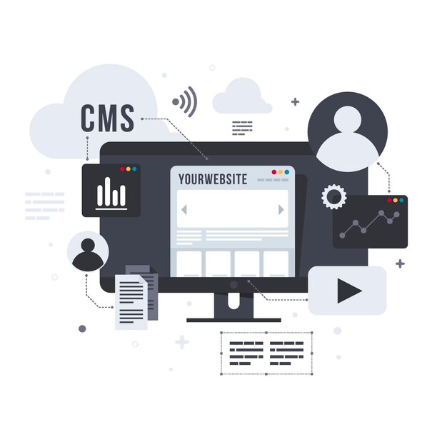 Ilustración del concepto de cms en diseño plano