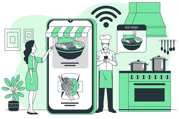 Ilustración del concepto de cocina en la nube