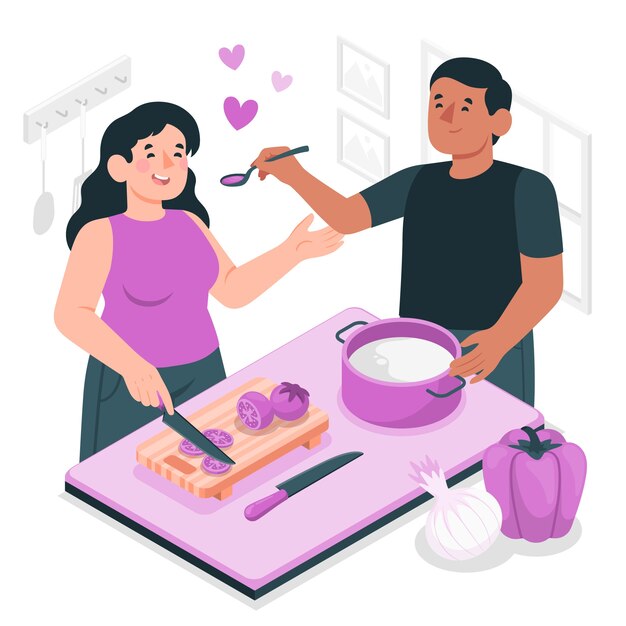 Ilustración del concepto de cocina de pareja