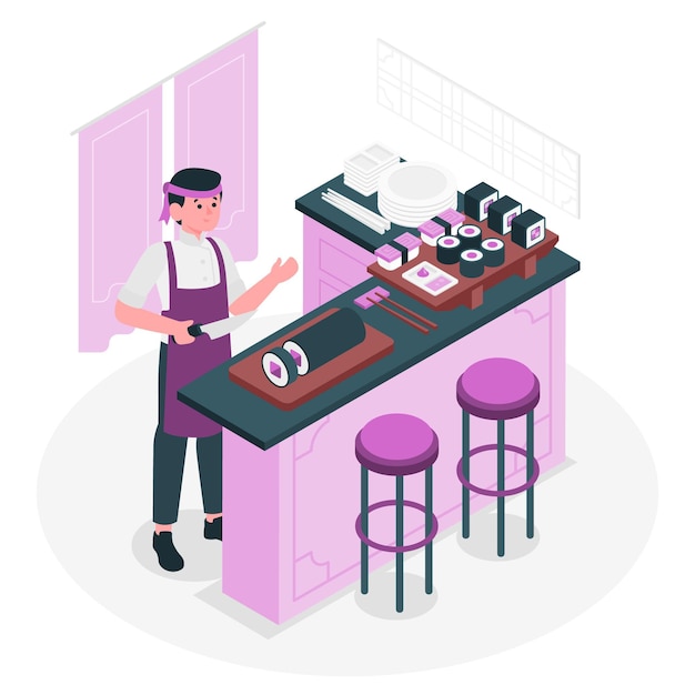 Vector gratuito ilustración de concepto de cocinero de sushi