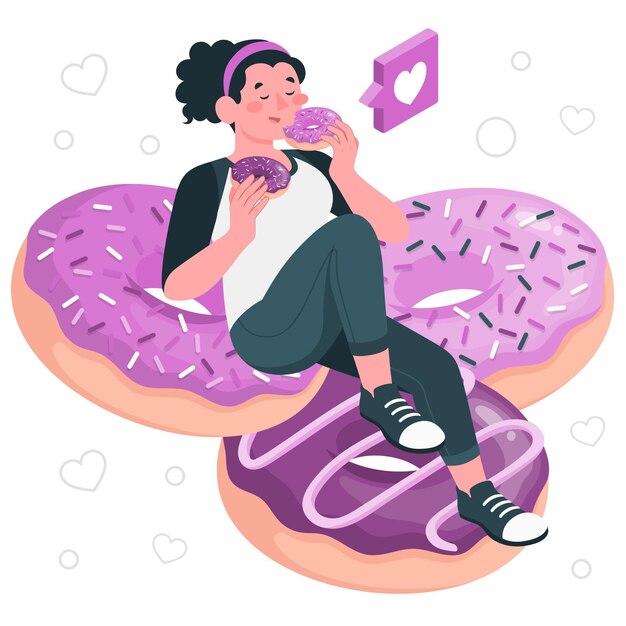 Ilustración de concepto de comer donas