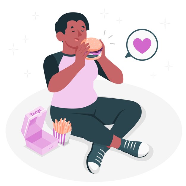Ilustración del concepto de comer una hamburguesa