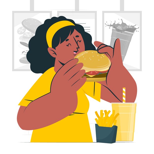 Ilustración del concepto de comer una hamburguesa