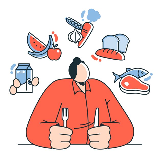 Ilustración del concepto de comer una variedad de alimentos