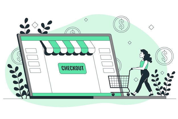 Ilustración de concepto de computadora portátil de pago de comercio electrónico