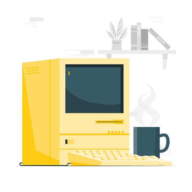 Ilustración del concepto de computadora retro