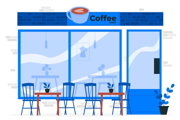 Ilustración del concepto de construcción de una cafetería