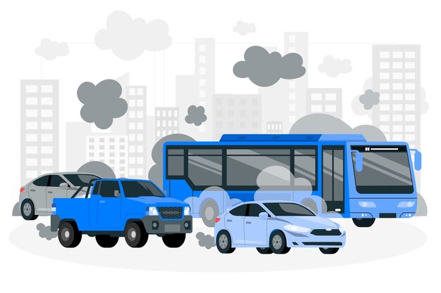 Ilustración del concepto de contaminación por automóviles