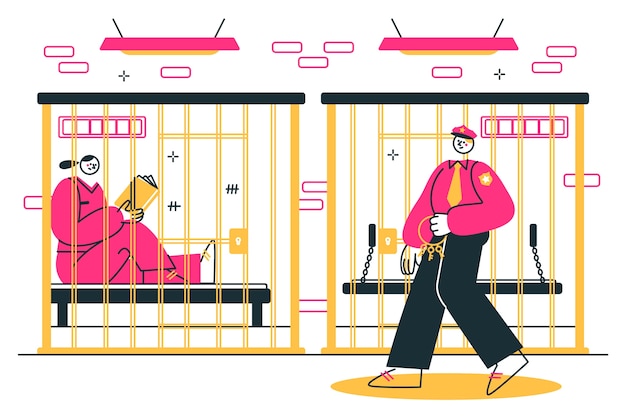Ilustración del concepto de corredor de la prisión