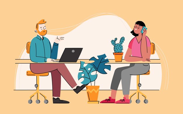 Ilustración de concepto de coworking dibujado a mano plana
