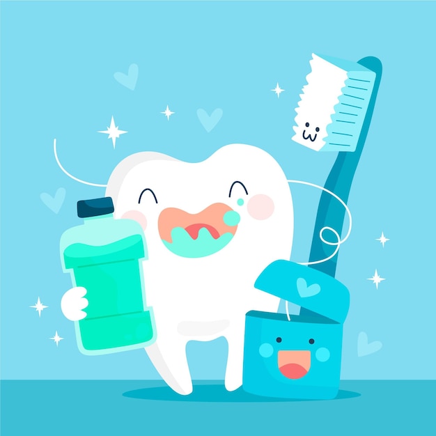 Vector gratuito ilustración de concepto de cuidado dental de dibujos animados