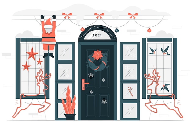 Ilustración de concepto de decoraciones de Navidad de casa