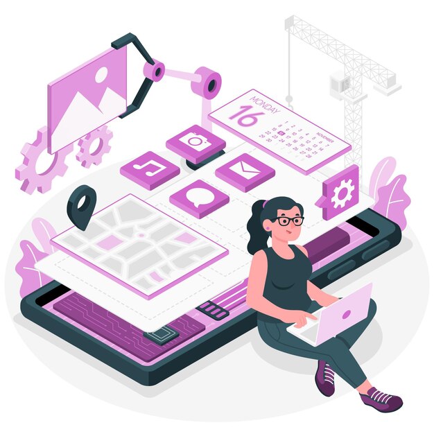 Ilustración del concepto de desarrollo móvil
