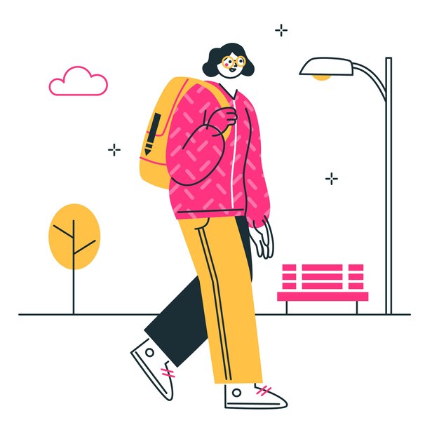 Ilustración del concepto de desplazamiento a pie