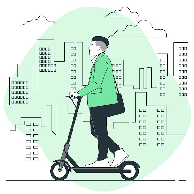 Ilustración del concepto de desplazamiento en scooter