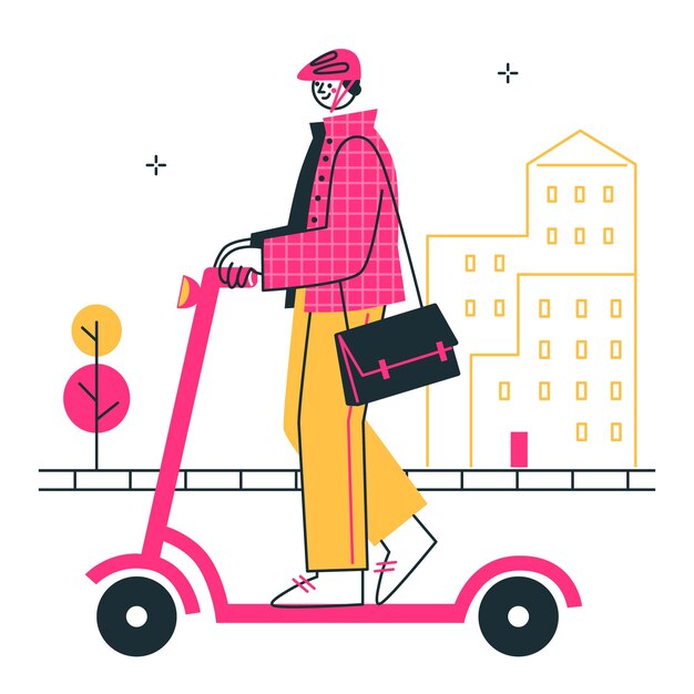 Ilustración del concepto de desplazamiento en scooter